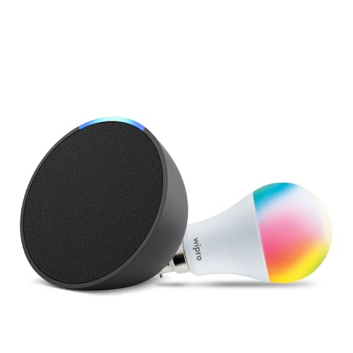 Echo Pop (Black) Smart Home combo with Wipro 9W Easy Set-up Smart Bulb - Image 2