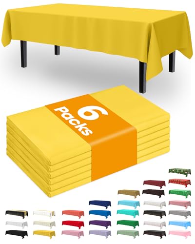 Image of Pureegg Plastic Table Cloth Disposable 6 Pack, 54 x 108 Inch, Yellow | Easter Party, Spring Decor, Pastel Theme, Waterproof, Yellow, Tablecloth