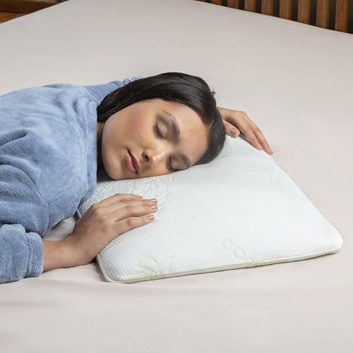 Image of The White Willow Ultra Thin Pillow For Sleeping-Ultra Slim Memory Foam Pillow Cool Gel-Slim Pillow For Neck & Shoulder Pain-Flat Pillow-Orthopedic Cervical Pillow For Neck Support-King Size-1.5 inchH-Blue
