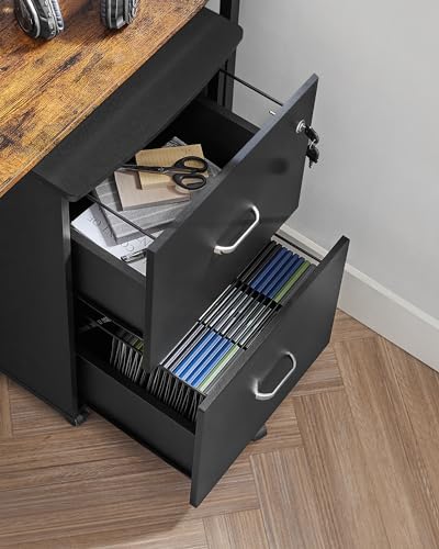 VASAGLE Armario Archivador de 2 Cajones, Archivador de Oficina con Cerradura, Soporte para Impresora, A4, Carta y Carpetas Colgantes, Montaje Necesaria, Negro LCD27BKV1 - imagen 8