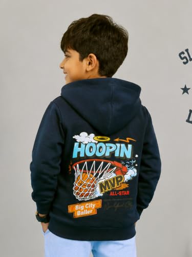 Image of Unisex Kids Solid Full Sleeve Zip Front Open Hooded Sweatshirt