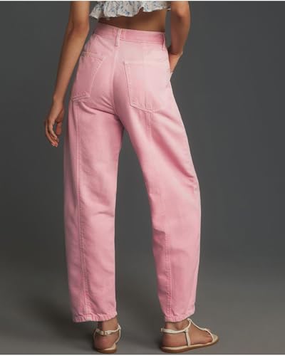 Women's Pink Barrel Jeans High Rise Wide Leg Tapered Jeans Baggy Boyfriend Pants with Pockets3