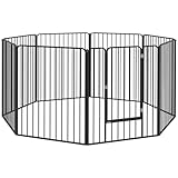 PawHut Box per Cani Taglia Piccola, Media e Grande a 8 Pannelli Modulabili da Interno ed Esterno, Cancello per Cani in Acciaio con 9 Picchetti, 164x164x100 cm, Nero