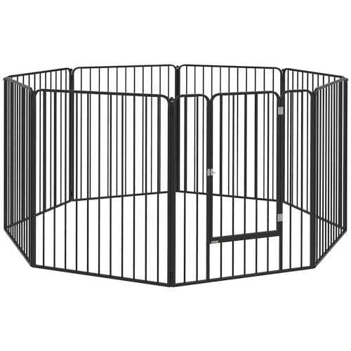 PawHut Heavy Duty Dog Playpen, 8 Panels Dog Pen, 100cm Height Pet Playpen Exercise Pen, with Door, for Small and Medium, Large Dogs