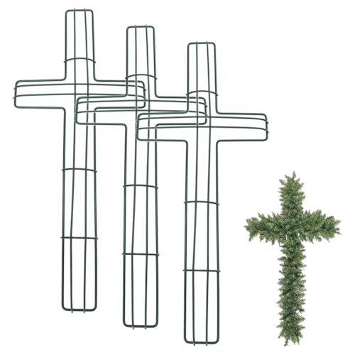 MAGICLULU 3pcs Cross Metal Wreath Frame, 15.7in Wire Floral Form for Easter Church Wall Art, Flower Holder for Holiday DIY Crafting Decoration, Christian Religious Church, Outside Hanging Decor