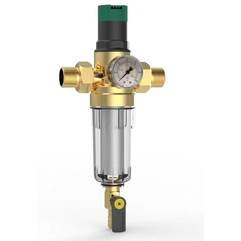 1x 3/4 Zoll Messing Druckregler mit Vorfilter und 40µm Edelstahl Sieb, 8 bar Max Eingangs­Druck, Wiederverwendbarer Sedimentfilter für Sauberes Wasser, Einfach zu Reinigen, Geeigne