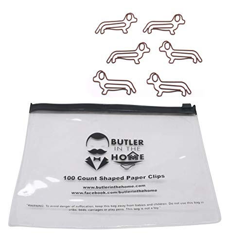 Butler in the Home Dog Dachshund Shaped Paper Clips Great for Paper Clip Collectors or Dog and Pet Lovers (Brown 100 Count Refill Bag (No Tin))