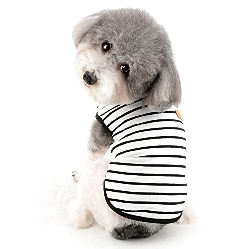 RANPHY 犬服 Tシャツ 春夏 小型犬 ペット服 ストライプ柄 ベスト 袖なし タンクトップ 超小型犬 子犬 かわいい ドッグウェア 通気性メッシュ 可愛い おしゃれ 犬用コスチューム 柔らかい 洋服 仮装 涼やか お出掛け用 散歩,ブラック,M