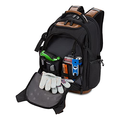 SwissGear Tool Bag Backpack, Fits Up to 17-Inch Laptop, Work Pack PRO, Black/Brown Canvas - image 8