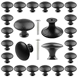 30 Pieces Round Black Matte Cabinet Knobs Aluminum Alloy with Long Short Screws Pull Hardware Handle knob for Kitchen Cupboard Door Bedroom Dresser Wardrobe Bathroom Drawer New House Accessories