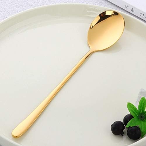 Dessert Spoons Mini Color Stainless Steel Spoons Long Handle Spoons Rose Gold Soup Spoon For Ice Cream Dinner Spoons Rice/Salad Tableware Spoons (Color : 4pcs as photo 4) (6pcs gold)