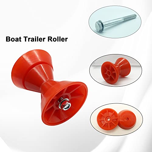Colofulway 3" Boat Trailer Bow Bell Roller Assembly With 1/2" Shaft Fits 3 Inch Bracket, Polyurethane(Red) #TOP3