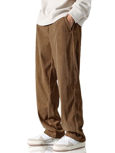 HOTake Men's Baggy Corduroy Pants Mens Clothing Wide Leg Cargo Sweatpants XL(38) Brown