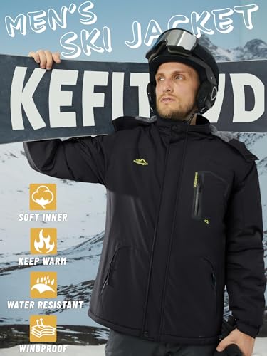 KEFITEVD Men's Waterproof Fleece Jackets Winter Warm Ski Raincoats Outdoor Thermal Coats with Detachable Hood - Image 3