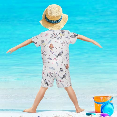 Image of Hawaiian Shirt for Boys Winter Bird Leaves Button Down Shirt Short Sleeve Kids Shorts Sets Summer Outfits Size 5-6t