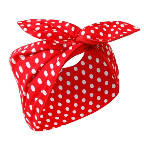Huachi Red and White Polka Dot Bandana Headband Vintage Wire Hairband with Bow Wide Headbands Retro 50s Hair Accessories for Women