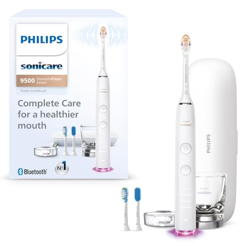 philips sonicare diamondclean smart 9500 electric toothbrush sonic toothbrush with app pressure sensor brush head detection 5 brushing modes and 3 intensity levels white model hx992301