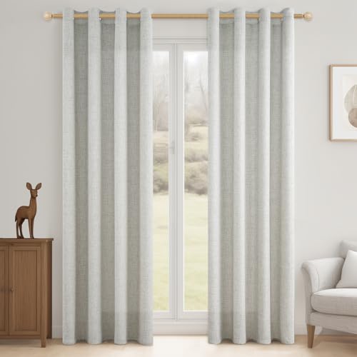 MRTREES Cortinas Dormitorio Lino Natural Translucidas Salon Rusticas 2 Piezas Lindas Cortina Visillo con Ojales para Ventana Habitacion Juvenil Comedor Cocina, 140x240 CM, Blanco Roto
