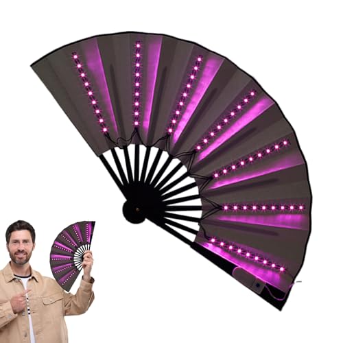 Ventilador plegable iluminado de 64 cm, abanico plegable de bambú, de tela de seda, ventilador plegable de mano con luces LED para regalo de cumpleaños, baile, cosplay, boda, fiesta, decoración
