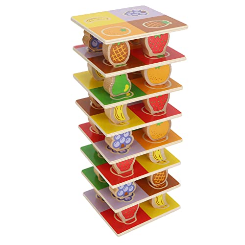 Acouto Jeu de Tour Empilable en Bois, Jeu de société de Table pour Enfants avec Image de Fruits pour Enfants et Tout-Petits, Développer la capacité d'aide de bébé, Stimuler de Nombreuses Pensées,