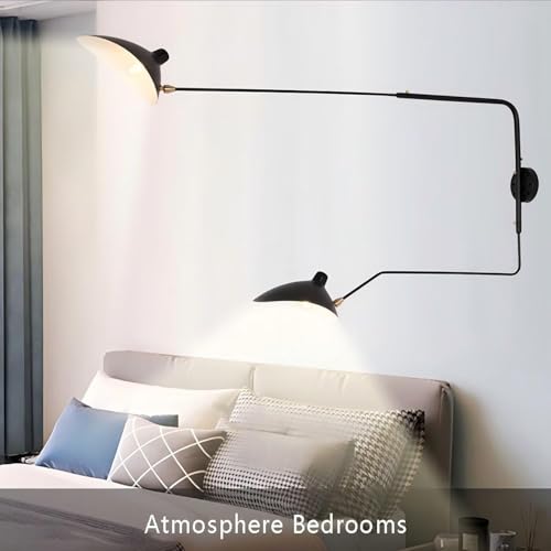 Aplique de pared con brazo giratorio regulable y cableado negro de 150cm 8