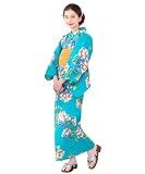 [KYOETSU] [キョウエツ] 浴衣セット 女の子 変わり織 生成り 3点セット(浴衣、兵児帯、下駄) ガールズ ジュニア (2.夏空に紫陽花, 120cm)