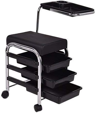 Sweetpea Trolley for Pedicure Manicure Nail Cart Stool Chair Salon SPA with Shelves (Black)