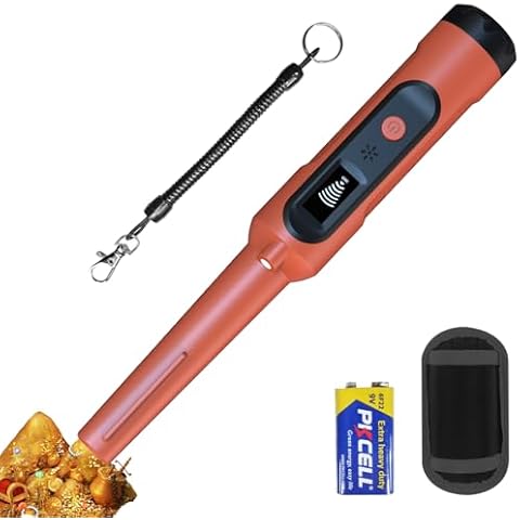 Metal Detector Pinpointer for Adults & Kids, IP68 Fully Waterproof Handheld Pin Pointer Wand 360°Detection with LCD Screen, 3 Modes (Buzzer, Vibration,Sound) for Treasure Hunting (Orange) Cover