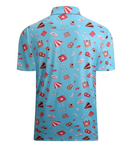 Alex Vando Mens Hawaiian Golf Shirt Moisture Wicking Digital Print Golf Shirts for Men