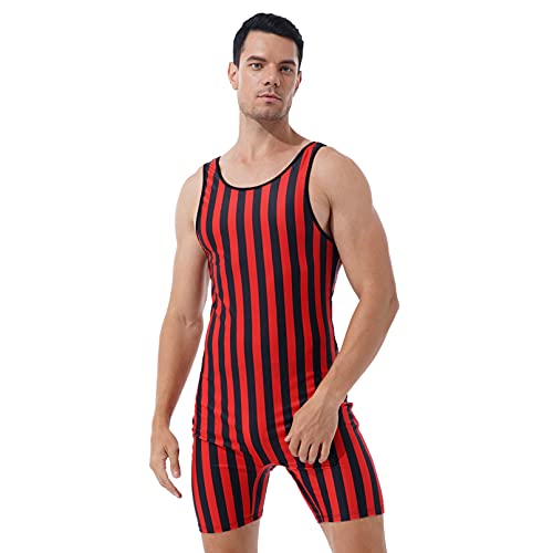 Yonghs Men's One Piece Swimsuit Bikini Water Sports Super Speed Dry Charm Men Surfing Bodysuits Red&Black X-Large #TOP2