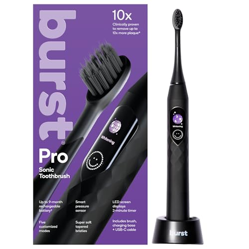 Burst Pro Sonic Advanced Electric Toothbrush for Adults (Black) | Soft Bristles | 33,000 Vibrations | Long-Lasting Battery and Multiple Brushing Modes