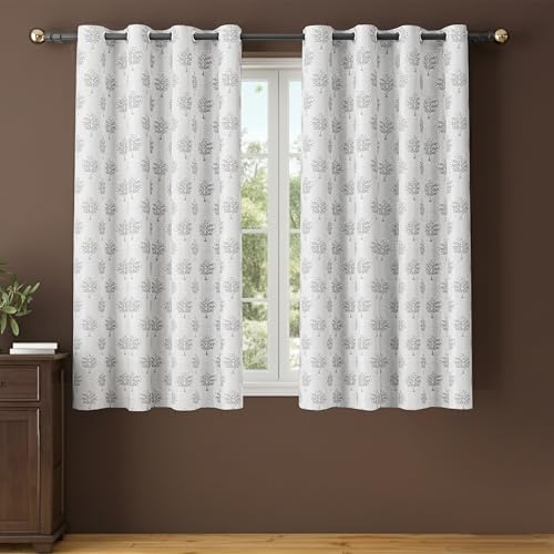 Image of Yellow Weaves 2 Pcs Jacquard Tree Eyelet Window Curtain - Perfect for Home, Office, Bedroom, Living Room & Balcony - 5 Feet (Silver)