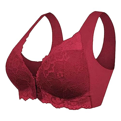 Lovely Bras For Women Front Closure Skin Friendly Wireless Smoothing Lace-Trim Bras Sora Push-Up Cups Soft Cup Bra Comfort Shaping Push Up Seamless Front Buckle Closure Everyday Bras Red 3Xl(4L) #TOP12