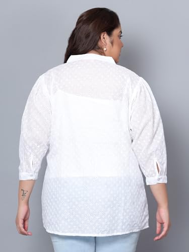 Image of Indietoga Women's Plus Size Pure Cotton Chikankari Embroidered Longline Tunic Tops with Lining (2XL to 7XL)