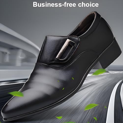 Mokcoliy]【Business Oxford Shoes Men's Pointed Toe Dress Shoes with Breathable PU Upper, Formal Office Shoes for Business Trips, Non-Slip Comfortable Footwear for Weddings & Casual Events2