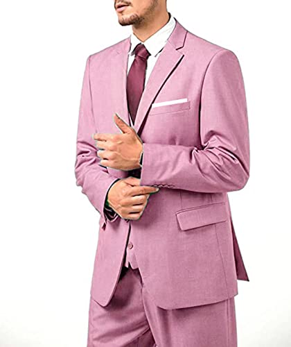 Image of Furuyal Men's Suits 3 Piece Slim Fit Suit Set,Two Button Wedding Business Tuxedo Solid Blazer Jacket Vest Pants with Tie