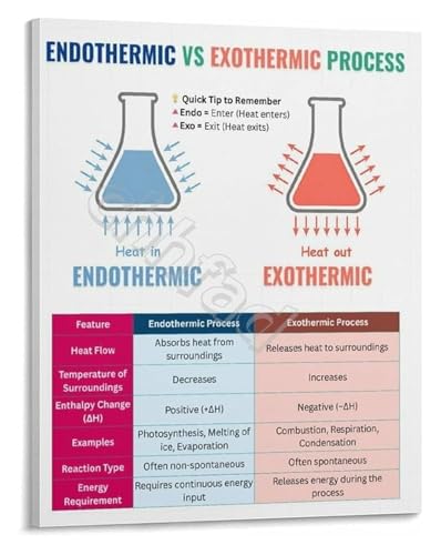 Endothermic Exothermic Science Poster Chemistry Energy Changes Educational Wall Art for Study Room Decor(Framed,08x12inch(20x30c