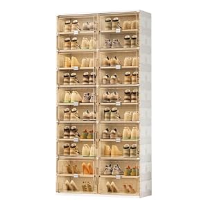 JEKO&JEKO 10 Tiers Foldable Shoe Rack Organizer Cabinet for Closet Entryway, Large Collapsible Shoe Storage Box with Magnetic Doors Fits Up to 40 Pairs (White)