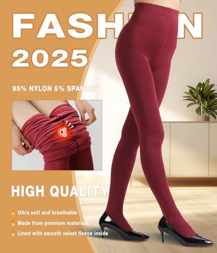 Image of MERYLURE Winter Warm Fleece Lined Tights for Women, Opaque Thermal Pantyhose, High Waisted Control Top Leggings