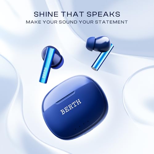 Image of BERTH X50 Wireless Earbuds 45H Playtime, Dual Pairing, 13mm Speakers, ENC, IPX5, 45ms Low Latency True Wireless Bluetooth, Fast Charging, Bluetooth Wireless Earbuds (Blue)