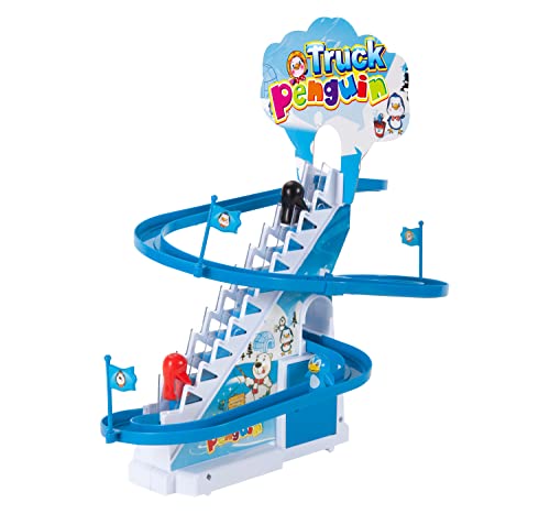 Neez Juego de carreras de pingüinos, juego de montaña rusa juguetona con música y luces LED intermitentes, botón de encendido/apagado para niños pequeños y niños Cover