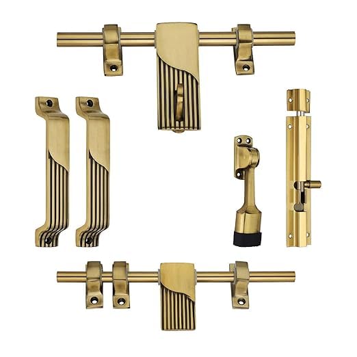 Vreni Half Line Design Single & Double Pull Handle Door Set | Elegant Hardware Kit for Home and Office Doors, Brass Antique Finish
