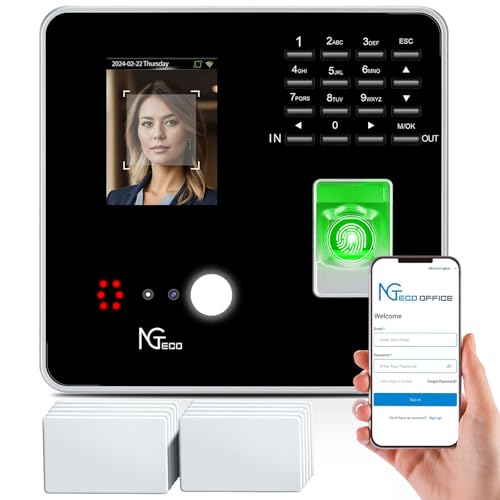 NGTeco Cloud-Based Time Clock for Small Business, 2.4GHz WiFi Attendance Machine with Remote Access,...