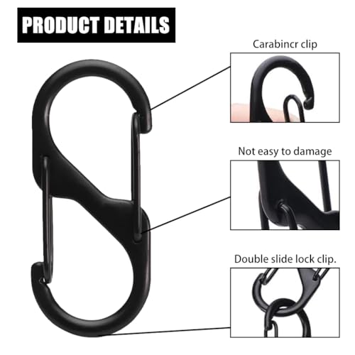 Image of PROBEROS 10Pcs Dual Hook S Carabiner Clips, Quick Release | Multipurpose Backpack Camping Hooks, Quick Release, Durable Mini Organizers for Travel, Hiking, Home, Black, Pack of 10