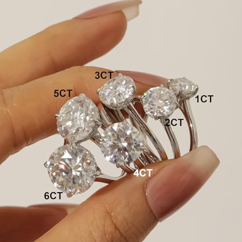 Gem's Beauty 6 carat Moissanite Ring for Women - Round Moissanite Engagement Ring 925 Sterling Silver Promise Rings D Color VVS1 Clarity Moissanite Wedding Rings for Women Size 7 by Gem's Beauty - Used condition - Image 3