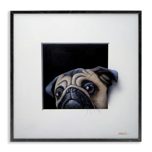 Pug Peeking Optical Illusion, 24 x 24 Inch Framed Giclée Print