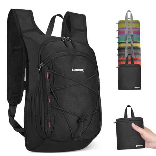 LAIMEIWEE 13L Small Hiking Backpack for Women Men Lightweight Foldable Day pack Packable Daypack for Travel Camping (Black)