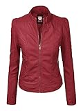 Lock and Love LL WJC746 Womens Vegan Leather Motorcycle Jacket M RED