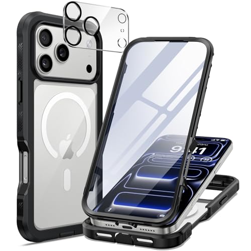 seacosmo for iPhone 17 Pro Max Case with Glass Screen Protector Black