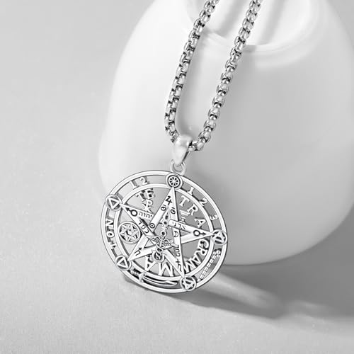 Odinstone Nudo De Bruja Plata 925 Tetragramaton Amuleto Witches Knot Necklace Tetragrammaton Pendant Good Luck Protection Amulet Wiccan Jewelry for Men Women3